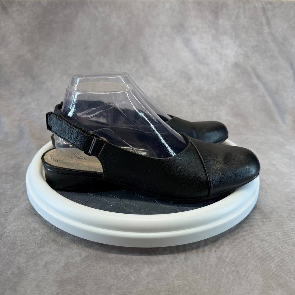 Clarks Juliet Pull Shoes Women 7.5 Black Leather Slingback Pump 26149772